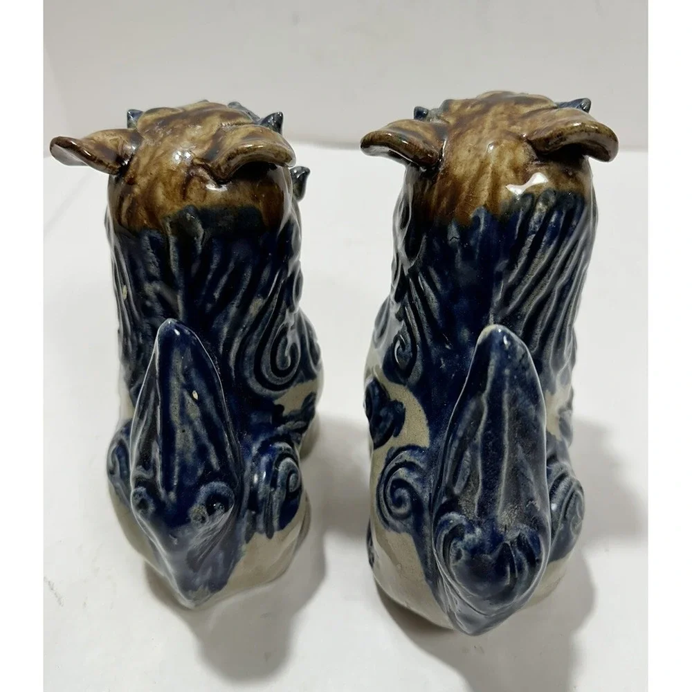 Vintage Japanese Foo Dogs Ceramic Pair Blue 6 Inch‎ Figurine